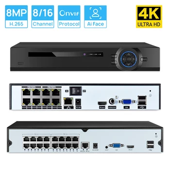 4K 8MP 8CH/16CH CCTV POE NVR IEEE802.3af 48V Pentru 8MP, 5MP 1080P Camera POE IP de Detectare a Feței Sistem de Securitate Acasă H. 265 Xmeye