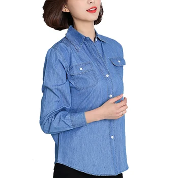 adaugă bumbac Pur Dimensiuni S-4XL Cowboy albastru joker liber iubitorii de haina European femei Casual cu Maneci Lungi Denim camasi de înaltă calitate