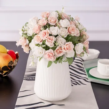 10 primăvară mici trandafiri artificiale buchet de flori de plastic, flori artificiale acasă nunta decor floral de flori de mătase