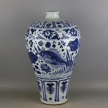 Antic QingDynasty vaza de portelan,Albastru&Alb Alge sticla,pictura de Mână meserii, Decorare de Colectare,transport Gratuit