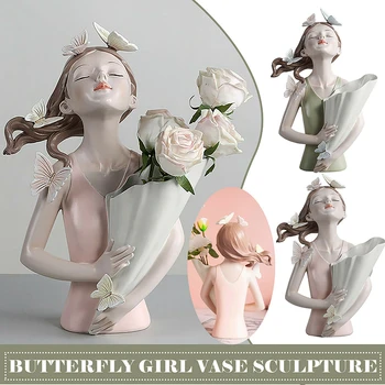 Frumos Fluture Fata Sculpturi, Vaze Blat Vaze Decor Acasă Cadou Flori Vaze Ornamente Pentru Biroul de Acasă QJS S
