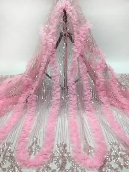 De vânzare la cald de înaltă calitate francez tul dantela de moda 3D broderie flori stil African dantela tesatura Nigeria stil de rochie de dantelă NFD5019