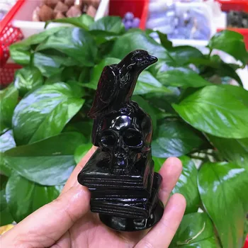 Naturale sculptate manual Negru Obsidian Pasăre Corvus Cioara Cristal Mineral Statuie Animal Cameră Decor Acasă Decorare Accesorii