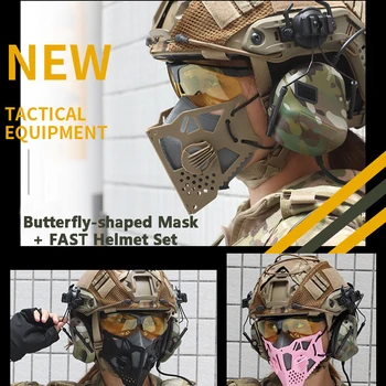 Tactic Airsoft Paintball Masca Cu Filtru Înlocuibil Element Masca +RAPID Casca Set Fluture Forma de Protecție Masca de Praf
