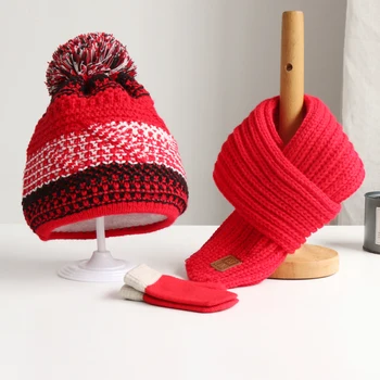 Toamna și iarna pentru copii pălării de lână eșarfă mănuși copil tricotate pălării de lână băieți și fete capace de protecție pentru urechi copii pălărie