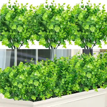 7 Pachete Artificiale Verdeață Tulpini False Plante Rezistente La Decolorare Faux Din Plastic Eucalipt Tulpini
