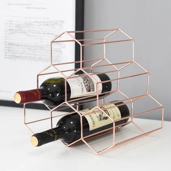 6 Sticle Metalice Rack de Vin, Blat Free-stand de Păstrare a Vinului Titular, economie de Spațiu Protector pentru Vinuri Rosii si Albe - Aur