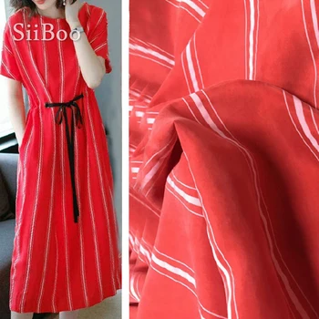 De lux roșu negru navy stripe print carouri ponderat 100% cupro nisip spălat fals matase tesatura de îmbrăcăminte pentru rochie telas stoffen SP5533