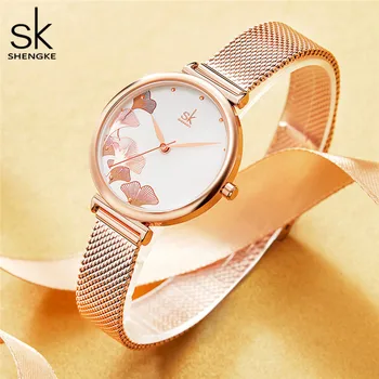 Shengke Frunze Ginkgo Model de Ceas Femei a Crescut de Aur Damele de Lux, Ceasuri de mana Plasă de Trupa de Moda de sex Feminin Ceas de Vânzare Cadou reloj