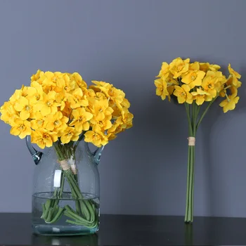 6pcs / Buchet Simulat Flori Narcise, Orhidee Verde, Plante de Ghiveci Mic Buchet de Acasă Nunta in aer liber de Mână Pânză de Flori