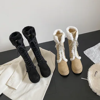 2022 cizme de Zapada pentru Femei fuone bucată groasă cu talpi cald anti-alunecare de pluș îngroșat zeita mediu pantofi de bumbac