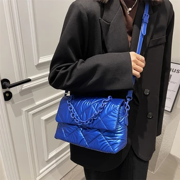 2021 doamnelor sac de mesager designer geanta nylon matlasat jos bumbac geantă de umăr moda de iarnă romb acrilice lanț de linie