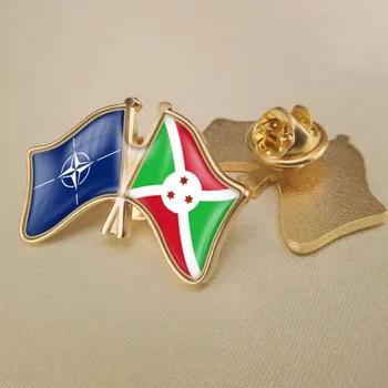 Organizația Tratatului Atlanticului de nord NATO și Burundi Trecut Dublu Prietenie Steaguri insigne, Brosa Insigne