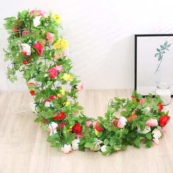 2.4 m de Mătase Artificială Trandafiri Flori de Rattan de Coarde de Viță de vie cu Frunze Verzi pentru Acasă Nunta Gradina Ghirlanda Decor Agățat de Perete