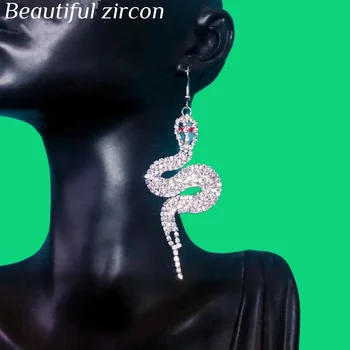 Noua Moda de Vânzare Fierbinte Femei Declarație Șarpe Alb Stralucitor Cristal Pandantiv Lung Cercei Moda Bijuterii Cercei Accesorii Cadou