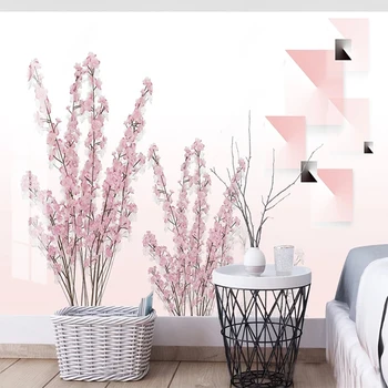 Personalizate 3D Murală Interior Acasă Frumos gazete de Perete Decor Acasă Living Flori Roz Și Geometrie Model Floral imagine de Fundal