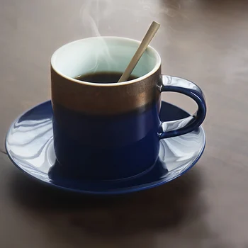 Europa stil ceramic cana de cafea cu maner retro lucrate manual din portelan albastru aur creative pigmentate cesti si cani cu tava