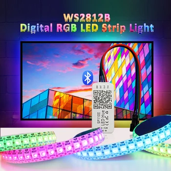 WS2812B 5V RGB LED Strip Bandă de Lumină 5050 Individual Adresabile SP110E Bluetooth Impermeabil Colorate TV Iluminare 1M 5M Kit