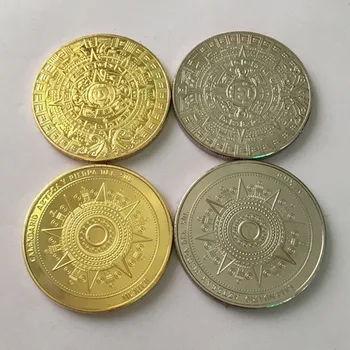 2 buc Mayan calendar aztec insigna 24K aur adevărat argint placat cu Mexic 40 mm suvenir decor monede