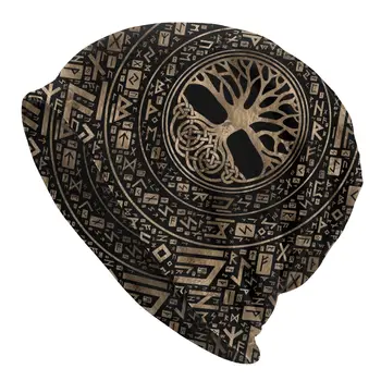Pomul Vieții Yggdrasil Runic Model de Capace de Toamna Iarna Chelioși Căciuli Pălărie Vikingii Primăvară Caldă cu Dublă utilizare Capota Pălărie Tricotate