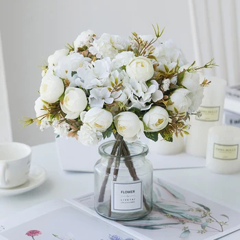 Ceai de Trandafiri Flori Artificiale de Înaltă Calitate de Mătase Hortensie Buchet De Acasă Hotel Petrecere Gradina Nunta DIY Decorare Fals Plante