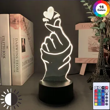 Degetul Inima Led Lumina de Noapte pentru Acasă Decorare Culoare Schimbare Senzor Tactil Veioza Cool Cadou de Ziua de Masă 3D Lampa
