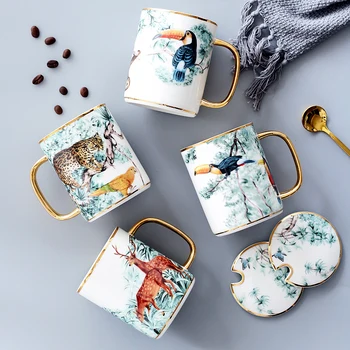 Creative Animal Cana Ceramica De Cafea Ceasca Cu Capac Lingură De Apă Lapte Britanic Petrecere De Ceai Băut Acasă Drinkware Decor