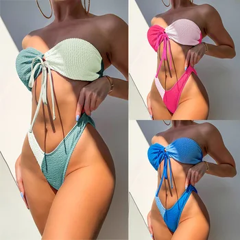 2023 sexy pe plajă uzura 2 bucata talie mare de costume de baie femei plus dimensiune bikini triunghi bandaj fata bikini brazilian costum de baie