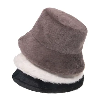 Găleată pălărie nurca blană groasă de iarnă mic cozoroc plat pescar pălărie bărbați și femei culoare solidă cald gros bazinul pălărie панама
