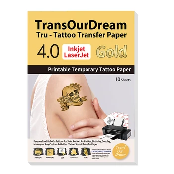 TransOurDream A4 10Sheets Aur Tatuaj Temporar Hârtie de Transfer pentru Inkjet & Laser Printer Aur Efect DIY pentru Piele
