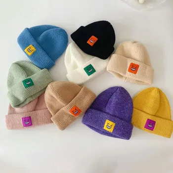 2021 inghetata de culoare pentru copii pălărie tricotate toamna și iarna ondulată smiley stil occidental copilul de lână pepene galben palarie Unisex 48-50cm