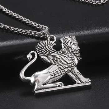 Dawapara persan Sfinx Înaripat Animal Mitologic Pandantiv Colier Puterea și Inteligența Amuleta Mitic Barbati, Cadou Femei