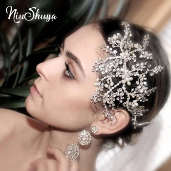 NiuShuya Europene Mireasa De Susținere Nunta Accesorii De Par Stras Perle Rochie De Mireasă Femeilor Ornament De Păr Frizură