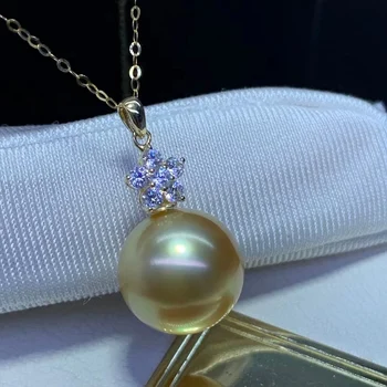 DL Perla Pandantiv Bijuterii Fine de Solid 18K Gold Apă de Mare, Perle de Aur de 12-13mm Pandantive Coliere pentru Femei Cadouri