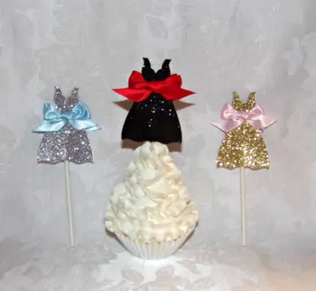 Sclipici Rochie în Formă de Cupcake Toppers cabină de Duș de Mireasă Cupcake toppers, Nunta Cupcake toppers nunta Logodna