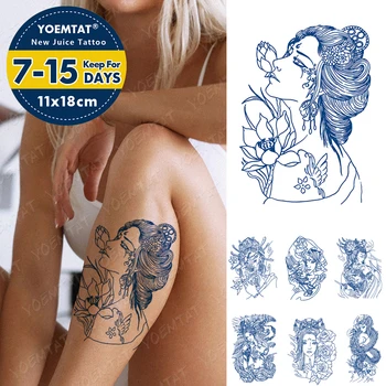 Suc De Cerneală Tatuaje Body Art Durată Impermeabil Tatuaj Temporar Autocolant Lotus Geisha Frumusete Tatuaj Braț Fals Tradiție Linie Tatuaj