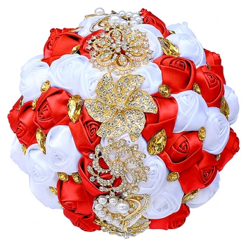 Aur Stras Broșă Buchet de Mireasa pentru Mireasa, domnisoara de Onoare de Înaltă Calitate Panglică Flori Multe Dimensiuni și Culori W227
