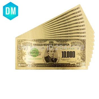 Zece Mii de 24k Colorat Aur a Bancnotelor Acasă Decorative 999.9 Folie de Aur Notă Bani 10buc pentru Elevii de Colectare
