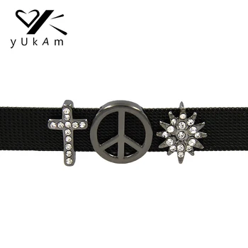 YUKAM Pistol Negru de Cristal Stras Cruce Pace North Star Cheile Slide Farmece Keeper pentru a ochiurilor de Plasă Brățări Accesorii Bijuterii