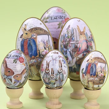 1 BUC Ou de Paște Tablă cositorită Cutie Iepure de Desene animate Imprimate Completabile Metal Ouă Bomboane de Ciocolată Cutii Pungi de Cadouri Happy Easter Bunny Decor