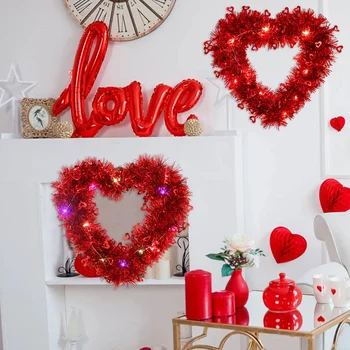 Ziua îndrăgostiților Decor Roșu Strălucitor în Formă de Inimă Cununa de Ghirlandă cu Led-uri Happy Valentine ' S Zi, Nunta Petrecere Pandantive Ornamente