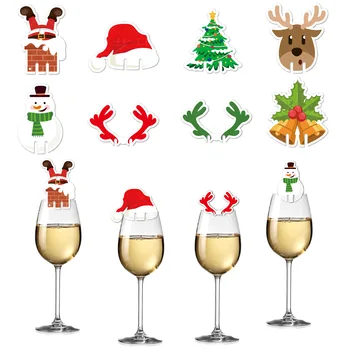 10buc Petrecere de Crăciun Pahar de Vin Decor Card Pahar de Vin Roșu de Zăpadă Pălărie de Crăciun Pom de Crăciun a Introduce Cartela