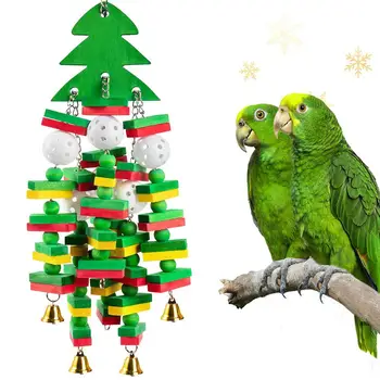 Papagali Pom De Crăciun Agățat De Mestecat Jucării Colorate Cu Blocuri De Lemn Margele Cadouri De Crăciun Cu Clopoței