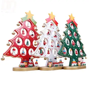 DIY de Desene animate din Lemn Decorare Pom de Crăciun Cadou de Crăciun Ornament de Masa Decor de Birou 3 Culori Rosu Alb Verde