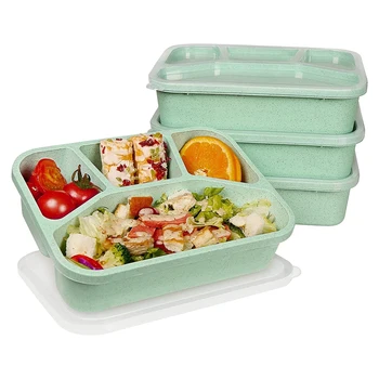 4 Pachete Pregătesc Masa De Prânz Containere Cu 4 Compartimente, Reutilizabile Bento Box Pentru Copii/Toddler/Adulți, Care Pot Fi Stivuite