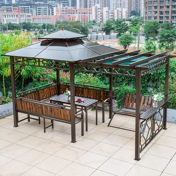 Pavilion în aer liber struguri cadru de desfășurare masă și un scaun, antiseptic lemn grădină în aer liber, umbrele de ploaie adăpost din aliaj de aluminiu pavilion