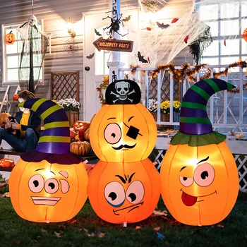 5 Metri lungime Halloween Gonflabile Decor 4 Felinare de Dovleac Combo cu Pirat în aer liber, Grădină Eveniment & Consumabile Partid