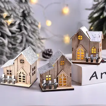 Crăciun Casă Mică din Lemn, case de Craciun cu LED Luminos Casa Decoratiuni Craciun Fericit
