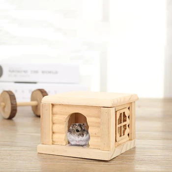 Durabil Din Lemn Hamster Nest Casa Inodor Non-Toxic Colibă De Lemn Și Castelul Animal Mic Loc De Joacă Jucărie De Ros