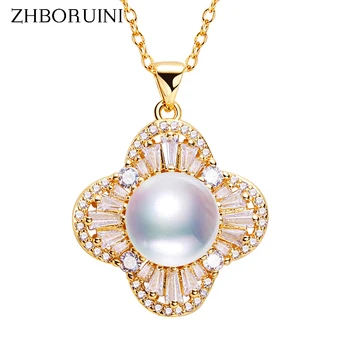 ZHBORUIN Nou Trifoi Pandantiv Perle Reale 100% Natural de apă Dulce Colier de Perle de Placare cu Aur de 18K Bijuterii Coliere Pentru Femei 2022